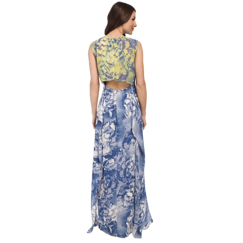 BCBGMaxAzria Blue and Yellow Floral Maxi Dress